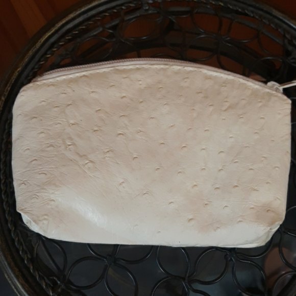 Cream Ostrich Leather Clutch Purse Small Evening Handbag Vintage Inspired 7x6 - Picture 2 of 5